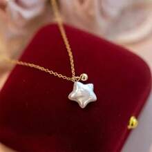 Star Shape Faux Pearl Decor Stainless Steel Necklace, Suitable For Daily Wear/Gifts/Best Friends/Anniversary/Wife/Girlfriend/Valentine's Day,Mom,Mother,Mother's Day,Gift - Star - 查看 3