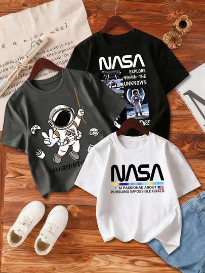 3件/套 男童卡通标语印花短袖T恤