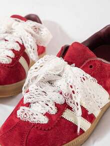 Women's Fashion Lace Shoelaces, Flat Hollow Laces With Wide Ribbon Design For DIY Customization On Various Shoes - trắng - Xem 6