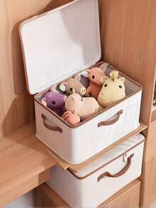 带拉链盖的储物箱，带织物盖的储物篮，可折叠可洗衣柜架子衣服整理器容器，带手柄（米色），带盖亚麻拉链储物盒 - 极简主义风格，可手洗，可折叠床下衣物收纳盒，卧室必备