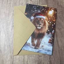1pc/2pcs Delightful & Entertaining Christmas Lion & Snowman Themed Cards, Birthday Cards, Invitations, Perfect Gift For Wildlife Enthusiasts, Suitable For Family, Friends, Sons, Daughters, Nephews, Nieces, Grandchildren, Beautifully Designed, Simple & Casual Invitations And Letters