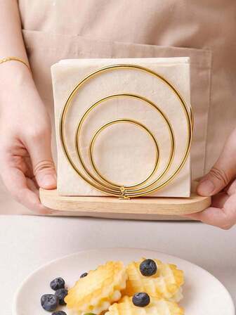 1pc Nordic Style Wooden Base Iron Art Napkin Holder, Vertical Metal Tissue Dispenser, Tabletop Decoration Accessory, For Home, Restaurant, Hotel And Cafehome Decor,School Supplies