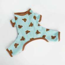 1pc Pet Dog Clothes, Paw Print Bear Design, Autumn/Winter Small Dog Loungewear - White - View 8