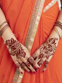 2 Sheets Flower Tattoo Stencils, Hand Tattoo Templates, Glitter Tattoo Templates, Reusable Tattoo Stickers For Diy Body Art Makeup Mehndi Designs