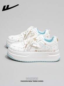 1双 WARRIOR 女士休闲滑板鞋，系带设计，厚底，高帮/低帮，户外平底滑板鞋，秋冬季保暖舒适，现代设计厚底厚底运动鞋