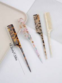 Simple Marble Texture Cellulose Acetate Long Handle Pointed Tail Comb, High-End Leopard Print Hair Brush, Anti-Static, Gentle On Hair, Detangling Comb ,Hair Styling Tools - 彩色 - 查看 2