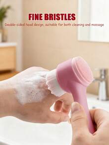 3/4/7pcs/Set Facial Cleansing & Beauty Massage Tool Combo Set, Includes Face Brush, Dead Skin Scraper, Mask Brush, Soft Hair Multi-Function Brush, Face Beauty Scraper, Roller, Plush Washable Face Cleaning Set, Bulk Skincare Tool Combo Set, Claw Clips - Pink - View 9