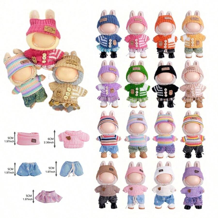 6.69 Inch Doll Clothes, Compatible With Doll, Includes 3 Outfits - Fashionable Bucket Hat, Sweater And Pants Or Skirt Set, Suitable For 6.69 Inch Doll, Cute Doll Figure Accessories For Play And Display (Shoes And Doll Not Included) - 卡其色 - 查看 1