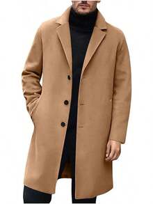 Coat Men Wool Single Breasted Notched Lapel Collar Pea Coat Winter F Warm Business Mid Long Outwear Overcoat - A03-màu kaki - Xem 11