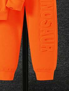 2件套男童休闲3D恐龙图案连帽卫衣和裤子套装，春秋季