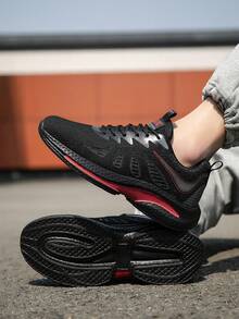 2026 New Men's Shoes: Black And Red Color - Block Mesh Sneakers, Breathable And Comfortable Men's Casual Shoes, Street - Style Versatile Outdoor Walking Shoes - 黑色 - 查看 8