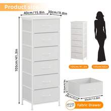 Tomnk 6 Drawers End Table, Tall Dresser & Chests Of Drawers, Fabric Sofa Table For Closet, Bedroom, Night Stand, End Table With Metal Frame, Storage Tower With Fabric Bins, PU Leather, Ideal Mother's Day Gift - 白色 - 查看 3