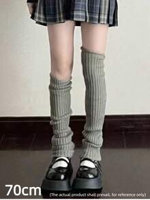 1双竖条纹针织腿套，个性亚文化Y2K风格小腿套，女士保暖腿套，纯色竖条纹保暖装饰可爱腿套，可爱甜美冬季配饰，适合春、秋、冬季穿着 - 灰色 - 查看 10