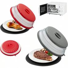 Juego de 2 Piezas Tapa Microondas Plegable Cubierta Para Microondas Tapa de Microondas Con Agarre Cubierta Plegable Para Microondass Negro y gris - Gris y rojo - Ver 2
