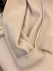 女士宽松短款纯色针织开衫，秋冬季 - 杏色 - 查看 4