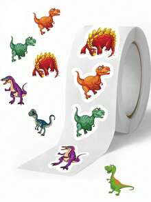 500 pegatinas de dinosaurio en rollo, calcomanías autoadhesivas de PVC para equipaje, monopatín, guitarra, portátil, scrapbooking, diario, funda de teléfono, manualidades DIY, formas irregulares de colores mixtos, de un solo uso - Multicolor - Ver 3