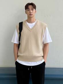 Men's Plain Social Knit Vest Women's Plain Unisex Vest - Sand - View 3