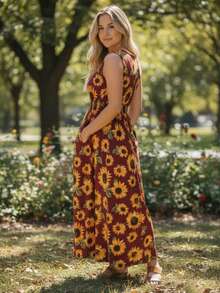 VESTIDO GIRASOL TELA FRESH SIN MANGA - Granate - Ver 2