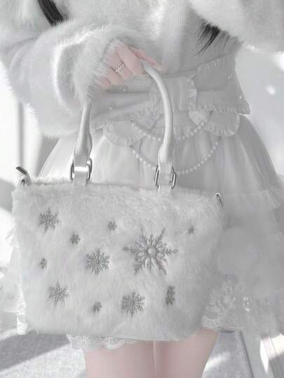 Nuova borsa a spalla casual e alla moda da donna per l'autunno/inverno, in morbido peluche a fiocco di neve, adatta per uscire, fare shopping, uso scolastico, elegante borsa a tracolla