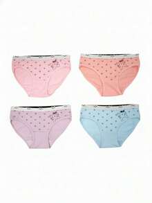 Paquete de 5 Braguitas de Bikini de Algodón con Estampado Kawaii de Gato y Corazones | Colores Pastel Surtidos (Rosa, Menta, Amarillo, Azul) | Talle Medio Elástico | Cómodas, Transpirables y Sin Costuras | Ropa Interior Lluvlette Estilo Casual Cute - Multicolor 10-12 - Ver 1