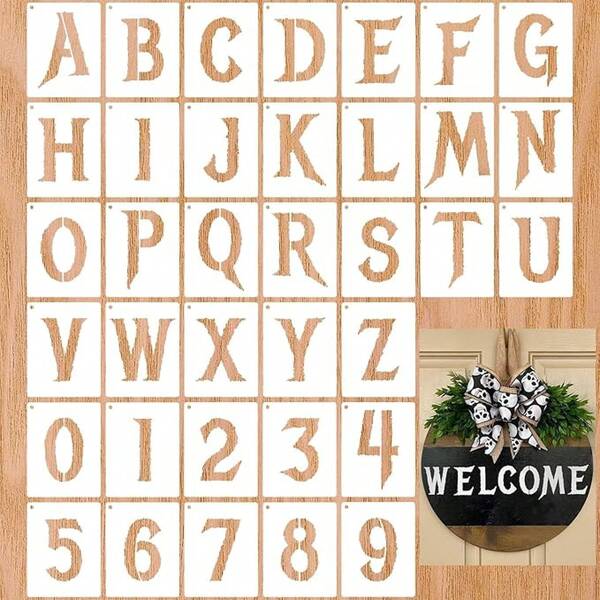 2 Inch Halloween Letter Stencils For Painting, 36 Pcs Pastic Reusable Alphabet Number Stencil For Halloween Wood, Wall, Sign, DIY Art Projects