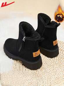 WARRIOR 1双女士日常冬季保暖雪地靴短靴圆头轻便防滑高帮平底休闲靴 - 黑色 - 查看 10