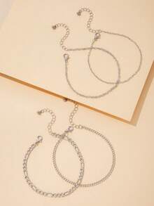 4pcs/Set Minimalist Chic Metal Thin Chain Layered Geometric Anklet Jewelry Set, Versatile For Any Occasion, Perfect Gift For Women - Multicolor - View 9