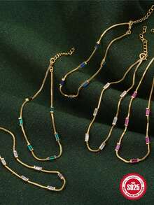 1件925纯银经典祖母绿叠戴手链，精美首饰，适合女性日常、派对、订婚等场合佩戴 - 金色 - 查看 6