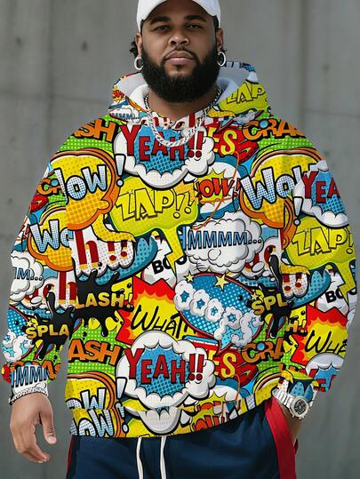 Sudadera con capucha para hombre talla grande con estampado de letras graffiti, sudadera con capucha estilo universitario con gráfico, sudadera casual y deportiva unisex para primavera y otoño