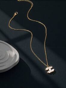 1 chiếc dây chuyền mặt đá Zirconia tối giản, dành cho nữ, dây mảnh, mặt dây chuyền logo CC, thích hợp đeo hàng ngày, trang sức thời trang, quà tặng cho người yêu. - Dây chuyền chữ cái hình chữ C tinh tế - Xem 5