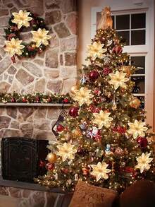 15pcs/Set Christmas Tree Flowers (5 Flowers + 5 Stems + 5 Clips) - No Power Needed, Easy To Hang, Durable Plastic Holiday Decor, Suitable For Christmas, Weddings, Parties Indoor/Outdoor Use, Elegant Floral Decoration, Home Decor, Reusable Decorations, Artificial Flowers, Christmas Decorations, Holiday Event Supplies, Special Occasion Gifts - Multicolor - View 2