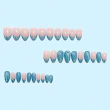 24-Piece Short Almond Press On Nails | 3D Pearl French Cat Eye Style With Aurora Iridescent Glow, Reusable Full Cover Artificial Nail Tips Easy To Apply, Equipped With Jelly Glue & Portable Nail File,  Chic Vibe For Daily Wear, Elegant Touch For Party Events, Romantic Feel For Dating & Ideal Holiday Gifts For Women Girls - Multicolor - View 7