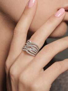 1pc S925 Sterling Silver Interwoven Line Design Ring, Delicate Jewelry Gift For Women - Silver - View 4