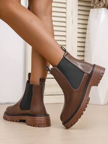 女士踝靴、套脚鞋、黑色鞋、冬靴、黑色靴子、女鞋、平底鞋、新款鞋、踝靴、女鞋、高跟鞋 - 棕色 - 查看 5