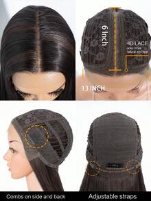 38 Inch Super Long Straight Hair Wig With Natural Black To Brown Ombre Synthetic Lace Front Heat Resistant For Women's Daily Wear Parties And Cosplay