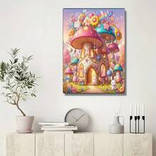 1pc DIY Diamond Painting Dreamlike Mushroom House, Cartoon Rabbit, Rainbow Flower, Creative Decor Painting, Adult Gift For Home, Bedroom, Living Room, Bathroom, Holiday Gift - Multicolor - View 2