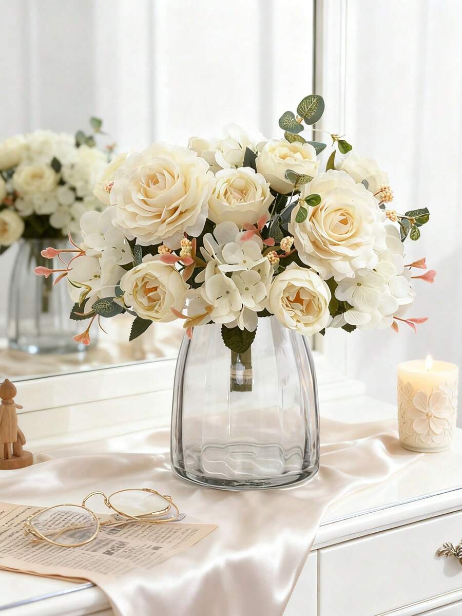 1/80 Stücke künstliche Rosenblumen Bouquet, geeignet für Geburtstagsdekoration, Hochzeitsblumenkorb, Brautstrauß, Heimdekoration, Restaurant, Schlafzimmer, Fenstersims, Vase Dekoration, Neujahrsdekoration, Garten, Schulanfang, Frühlingsdekoration, DIY Kranz Material, Geburtstagsdekoration, Heimdekoration Accessoires, Valentinstag, Neujahrgeschenk - Weiss - Übersicht 1
