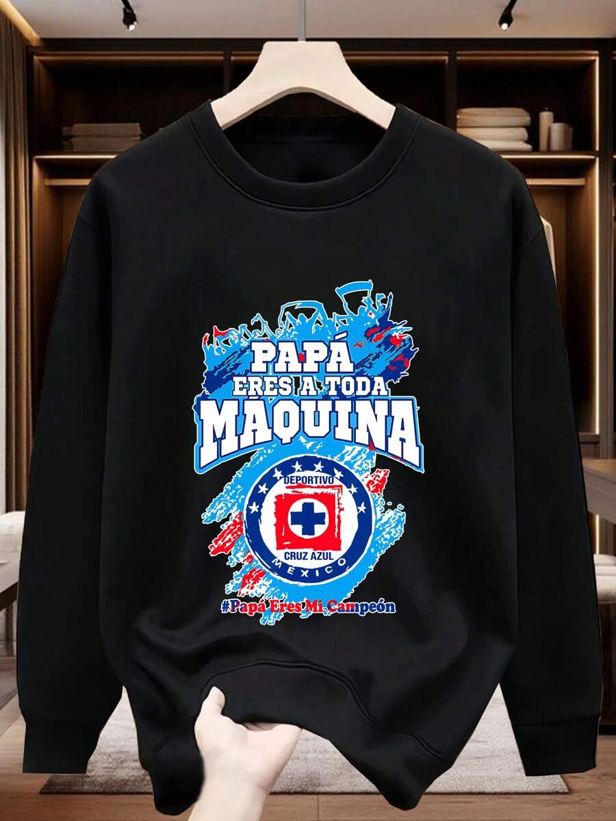 Mens Winter Wear Mens Sweatshirt Cruz Azul Design Crewneck Hoodie Fleece Lined Perfect for Fall Winter Holiday Gift Y2K Style - Negro - Ver 1