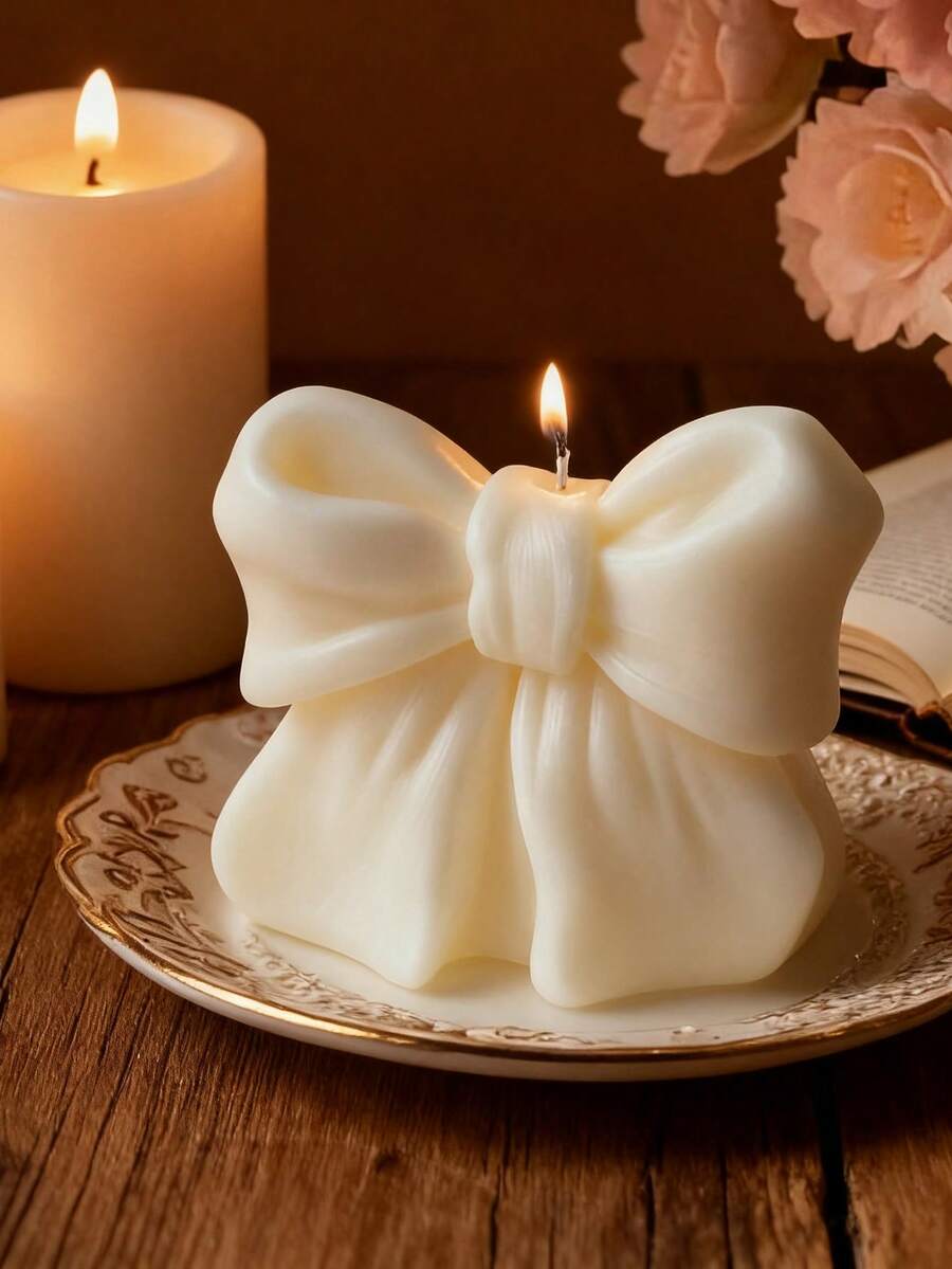 1pc Bow-Shaped Scented Candle, Bowknot Design, Fragrant, Smokeless, Long-Lasting Aroma, Suitable For Home Decor, Especially Bedroom And DIY Gifts. Applicable For Home Decor, Fireplace, Living Room, Central Decoration, Office, Valentine's Day Gift, Candle Set, Scented Candle, Friend Gift, Women Gift. - Multicolor - View 1