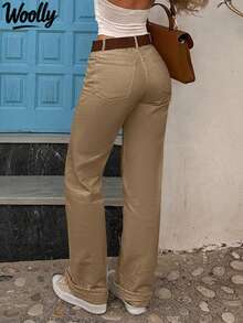 女士休闲直筒牛仔裤 - 卡其色 - 查看 8