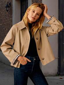 Women's Spring Autumn Casual Jacket Flip Collar Button Down Long Sleeve Jacket Suitable For Multiple Occasions - Màu Khaki - Xem 7