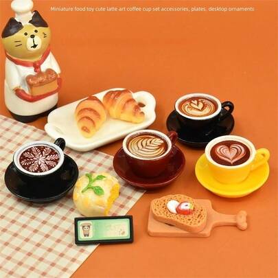 Miniature Food Toys, Cute Latte Art Coffee Cup Set, Desktop Ornaments, Creative Decorative Items, Home Decor Items, Birthday Gifts.