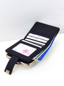 Women's Short Solid Black Soft PU Snap Closure Wallet Multifunctional Coin Purse Card Holder Minimalist Lightweight Compact Elegant Gift Suitable For Holidays For Women Wallet Mini Wallet Purse Wallet Small Wallet Card Wallet Coin Wallet - Black - View 4