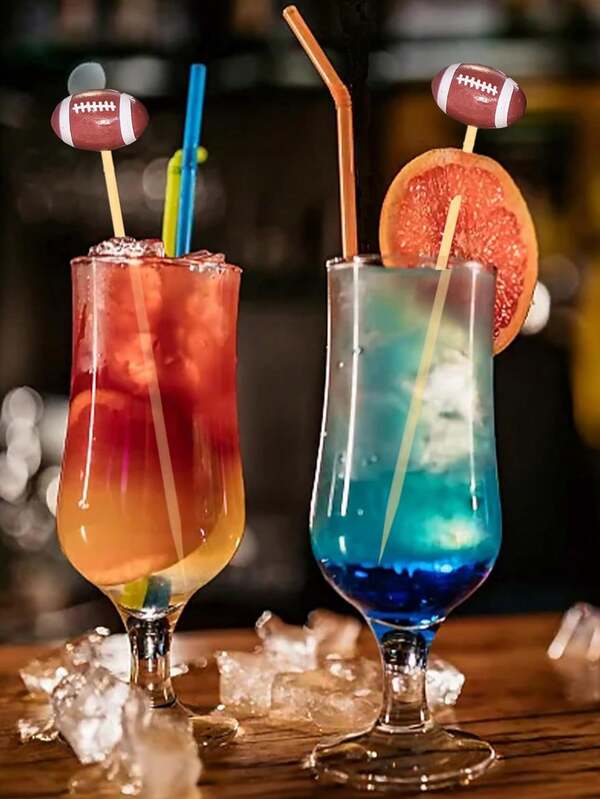 100pcs-Football-Shaped Cocktail Picks, Decorative Toothpicks For Appetizers, Football-Ended Cocktail Skewers Wooden Decorative Fruit Toothpicks, Fruit Sandwich Buffet Party Supplies Long Bamboo Toothpicks, Fruit Toothpicks For Sandwich Buffet Parties Party Supplies - Holiday Birthday Party Decorations