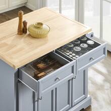 FKW71 Kitchen Island With 4 Hidden Wheels, Kitchen Trolley With Extendable Stainless Steel Worktop, Kitchen Cabinet, Serving Trolley, Wood, Dimensions (W X H X D): Approx. 115 X 92 X 46-71 Cm - Grey - View 8