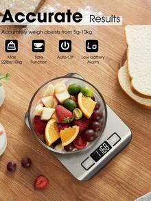 10kg/22lb Digital Food Scale - 1g/0.04oz Precise Graduation Kitchen Scale, Suitable For Baking And Cooking, Stainless Steel Material, Tare Function. Requires 2 AAA Batteries (Not Included).