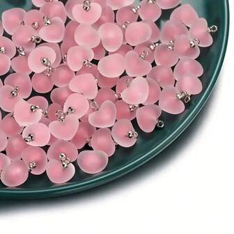 3/6/12 ชิ้น ลูกปัดอะคริลิคสีชมพู, จี้รูปหัวใจขนาดกลาง, อุปกรณ์งานฝีมือ DIY สำหรับสร้อยข้อมือ, สร้อยคอ, เสน่ห์ขนาดเล็ก
