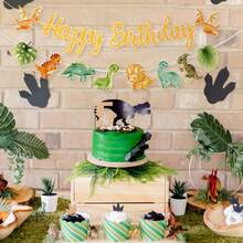 恐龙主题派对装饰 恐龙横幅 绿色生日快乐横幅 男孩生日横幅 恐龙派对用品 - 均碼 - 查看 5