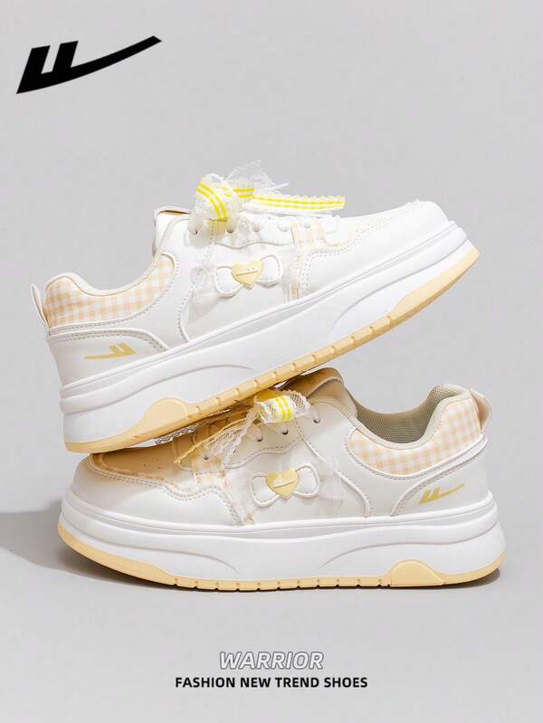  1 Pair WARRIOR Women's Thick Sole Lace-Up Soft Bottom Casual Shoes, Low-Top Outdoor Flat Shoes, Round Toe Low Heel Non-Slip Solid Color Elegant Soft Bottom Hiking Shoes, Suitable For Students, Graduation Photos, Flat Shoes, Low-Top Leather Sports Skateboard Shoes