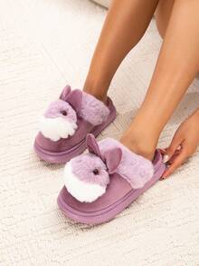 Pantuflas de mujer con diseño de conejo, pantuflas casuales para interiores del hogar, estilo de pareja, otoño/invierno - Morado - Ver 7